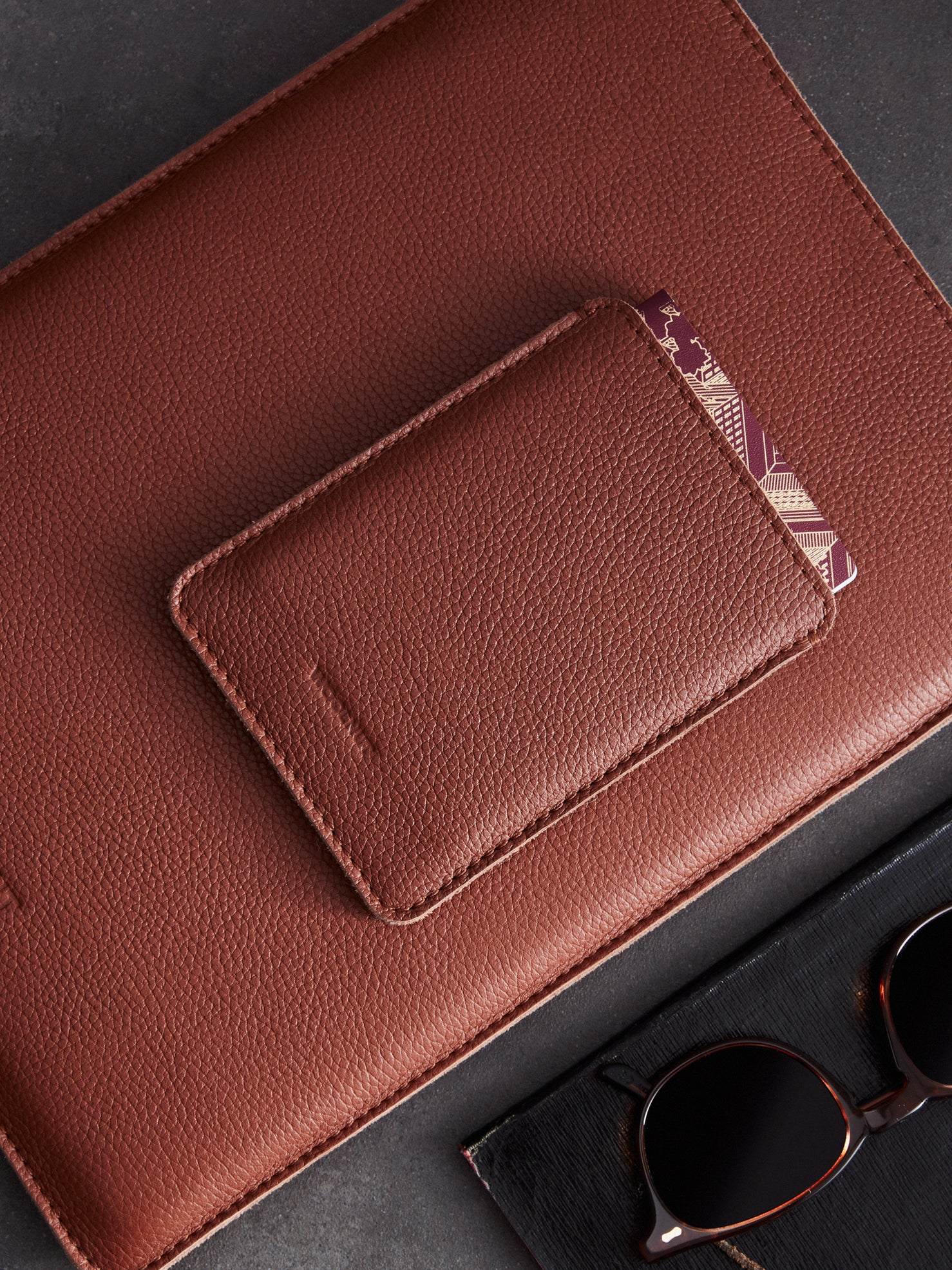 Woolnut Leather Sleeve for Passport - Cognac