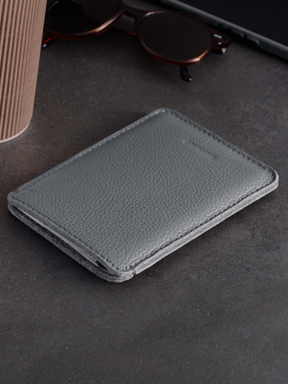 Woolnut Leather Sleeve for Passport - Grey