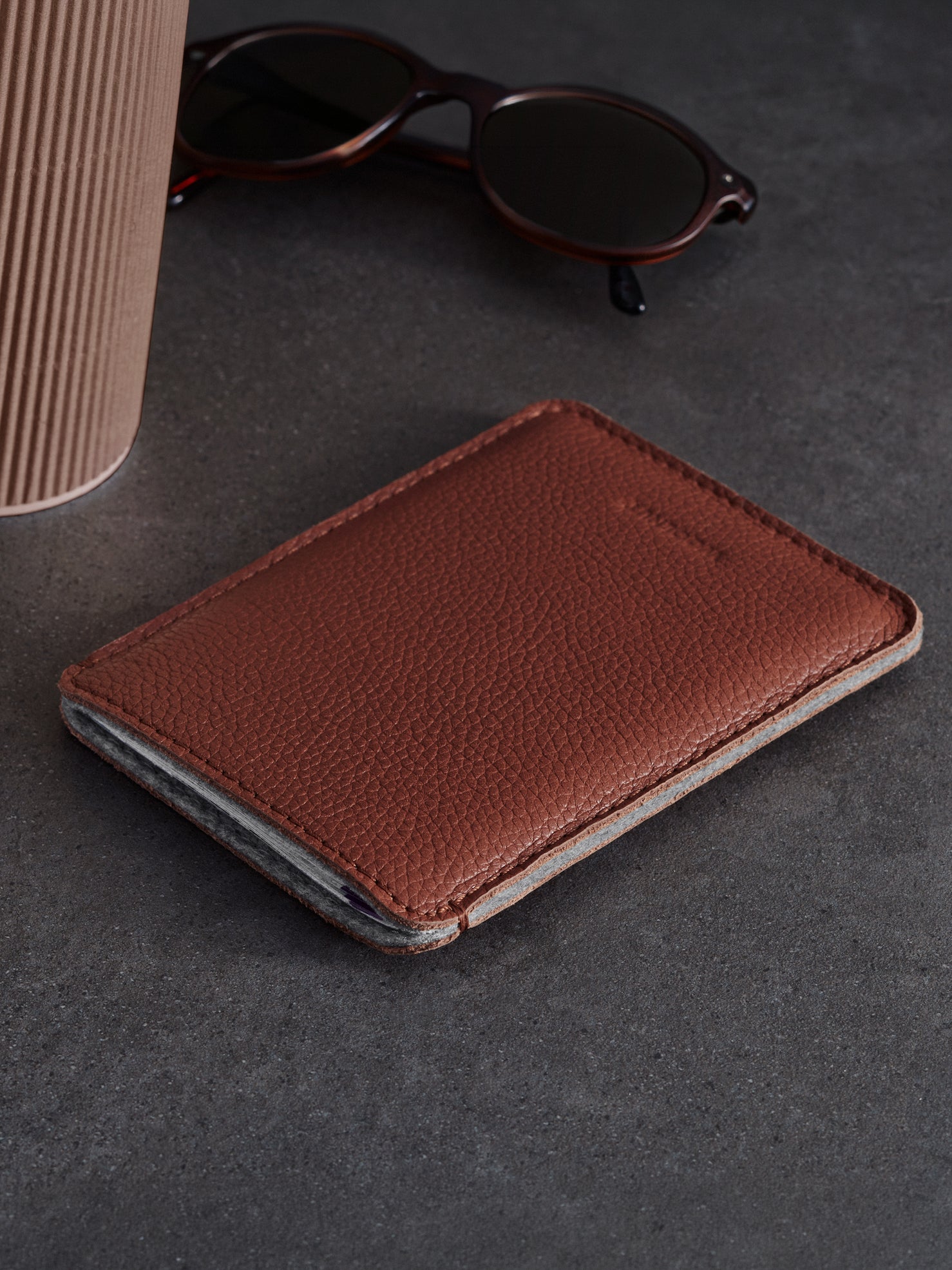 Woolnut Leather Sleeve for Passport - Cognac